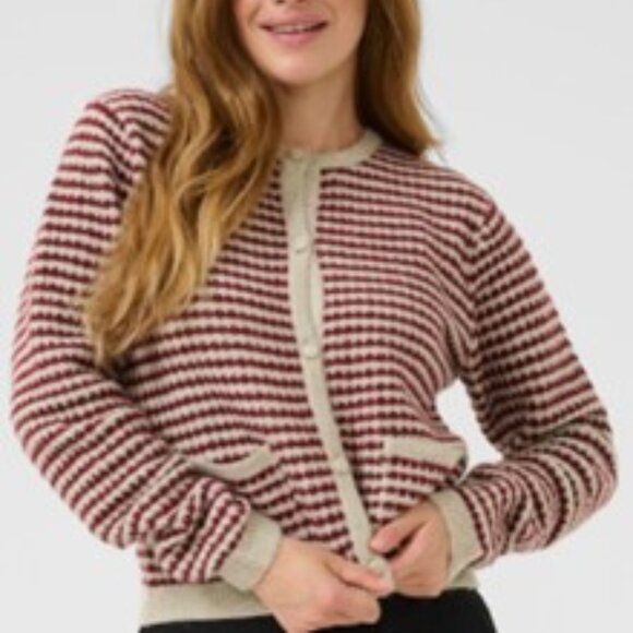 NWT Kaffe Women's Striped Cardigan Sweater - Red and Cream size medium - Picture 1 of 11